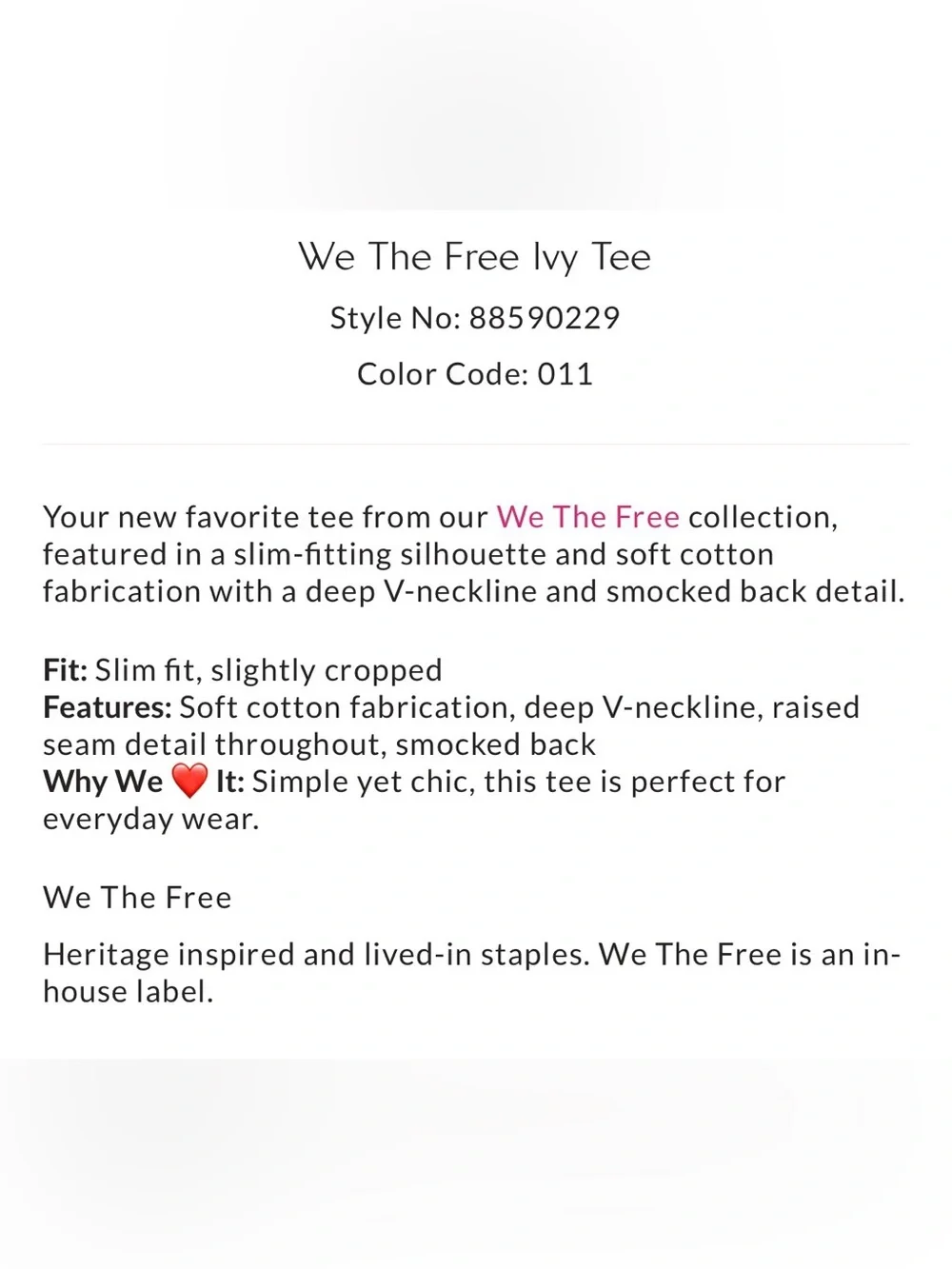 We The Free Ivy Top NWOT
